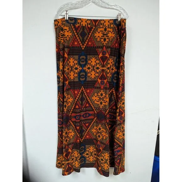Catos Size XL Skirt Maxi Orange Brown Red Blue Aztec Design Soft - Picture 1 of 5